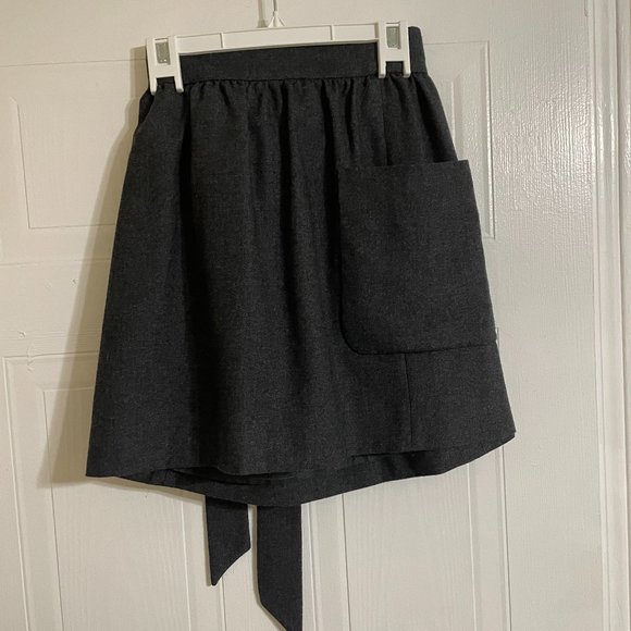 French Connection Asymmetrical Dark Gray Wool Blend Skirt with Bow + Pockets - Picture 3 of 5